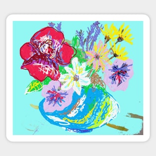 Turquoise Rose and Daisies Abstract Flowers in a vase Still life Painting Sticker